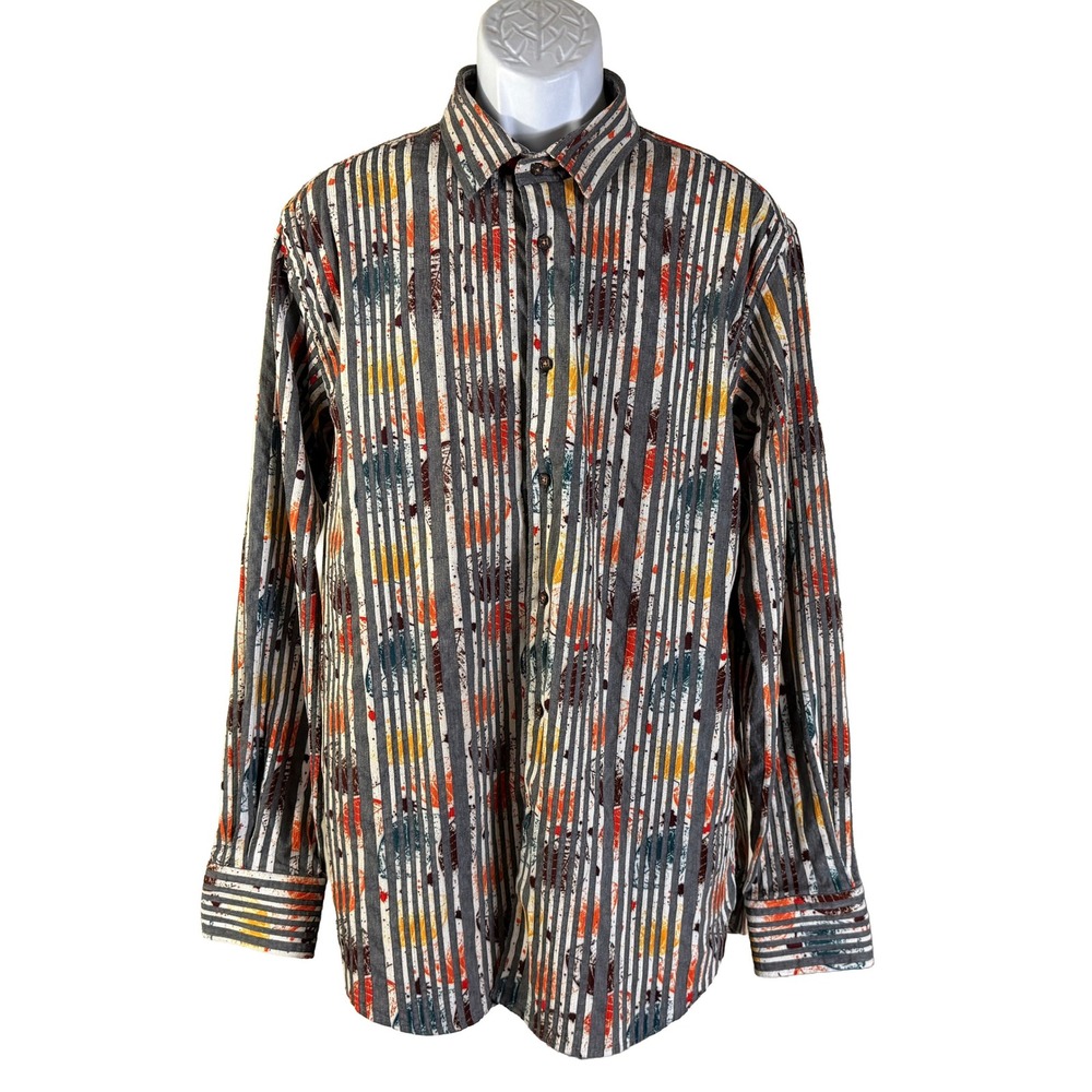 Visconti Button Down Shirt Men XL Multicolor Striped Abstract Long Sleeve Turkey